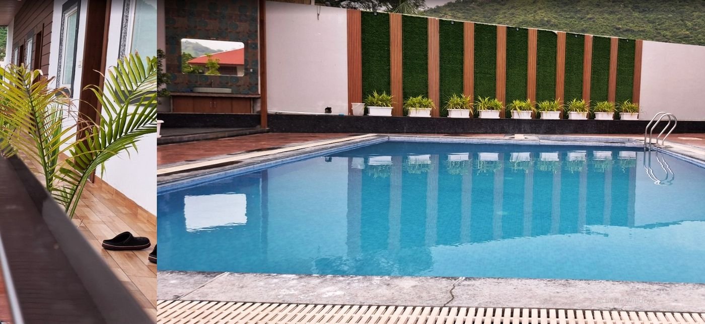 Close view of the pool water and deck at The Ambay Villa Udaipur